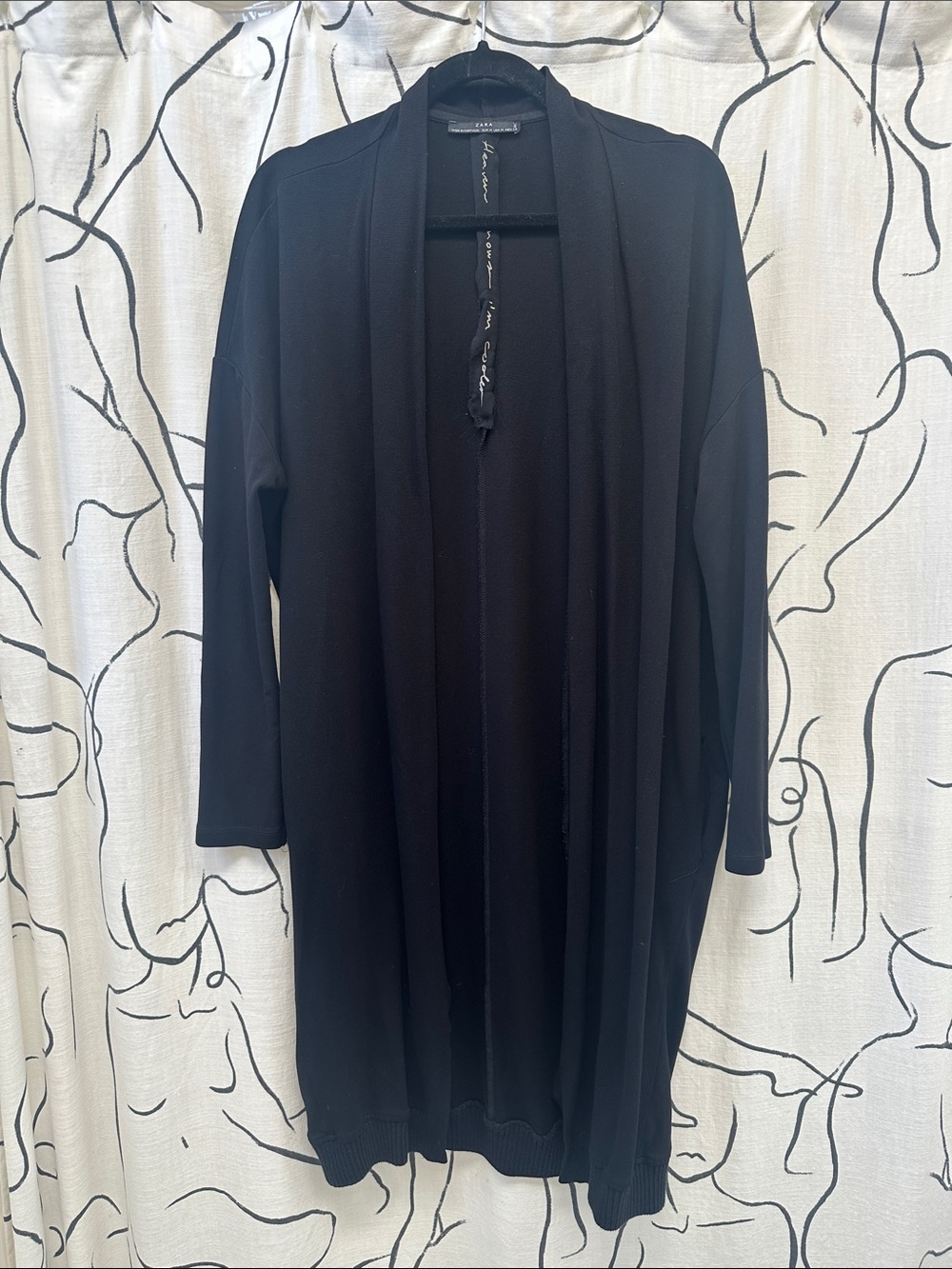 Long Black Open-Front Cardigan